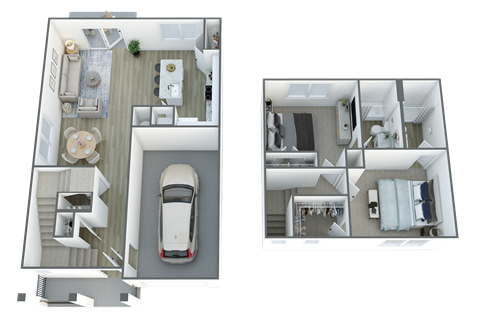 Floor plan for 2 beds, 2.5 baths, 1217 sqft